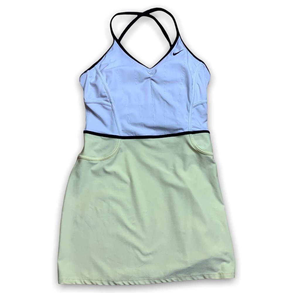 Nike Women's Dri-Fit Tennis Dress Sexy Halter Strap White Yellow Stretch Size M